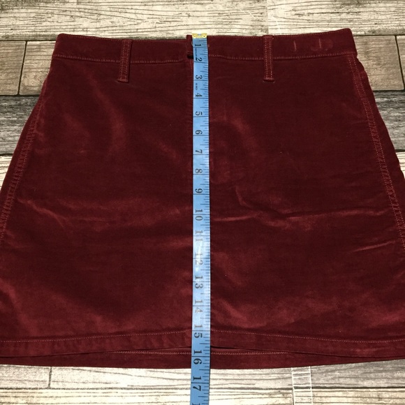 Madewell Velveteen Mini Skirt Size 27 Stretch Denim Straight Zip Front Burgundy - Picture 3 of 8